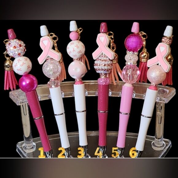New! Custom Made Breast Cancer Awareness Beaded Pen w/Free Ink Refill - Picture 1 of 2